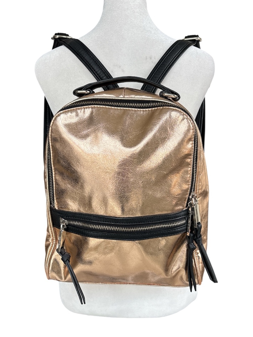 Violet Ray Metallic Backpack with Faux Leather Trim Gold/Black OS